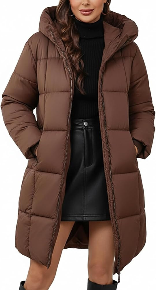 Women's Hooded Long Puffer Coat Winter Warm Full Zip Lightweight Quilted Jacket with Pockets | Amazon (US)
