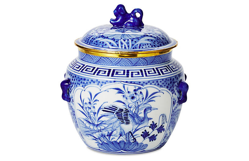 6" Covered Bowl, Blue/White | One Kings Lane