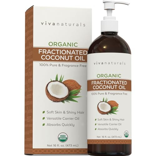 Viva Naturals Organic Fractionated Coconut Oil - Skin & Hair Moisturizer, Relaxing Massage and Body Oil, Carrier Oil for Essential Oils Mixing, Pure Non-Greasy Coconut Oil for Skin and Hair, 16 fl oz | Amazon (US)