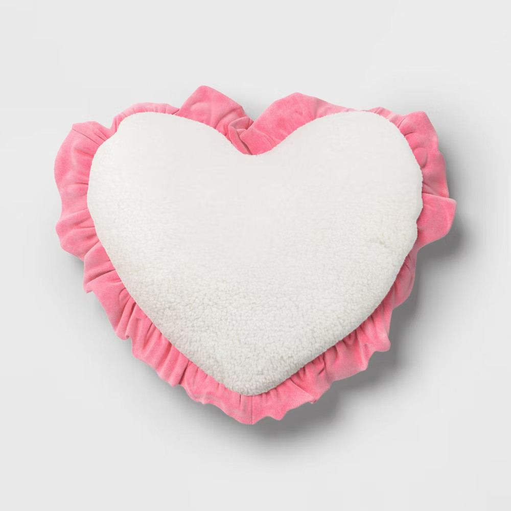Oversized Heart Velvet Pillow with Faux Shearling Reverse Pink/Ivory - Threshold™ | Target