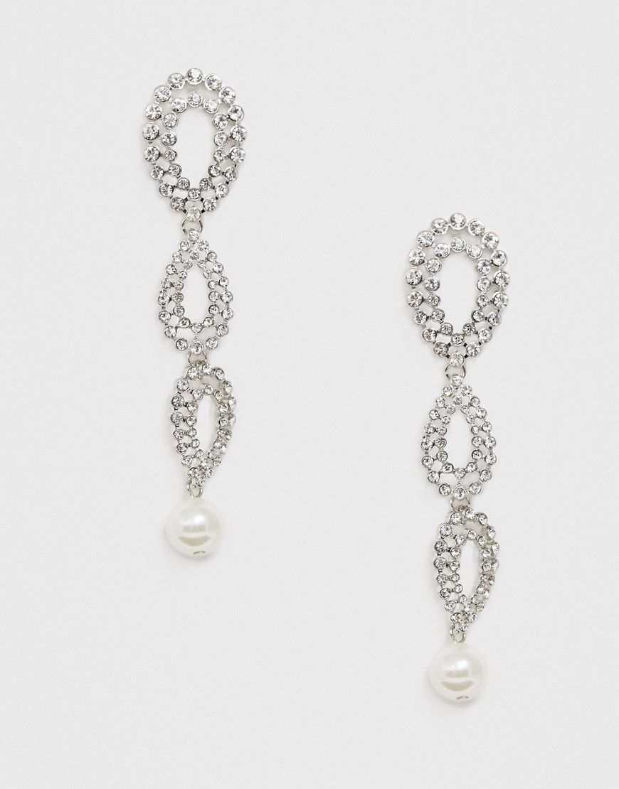Liars & Lovers rhinestone crystal pearl drop statement earrings-Silver | ASOS (Global)