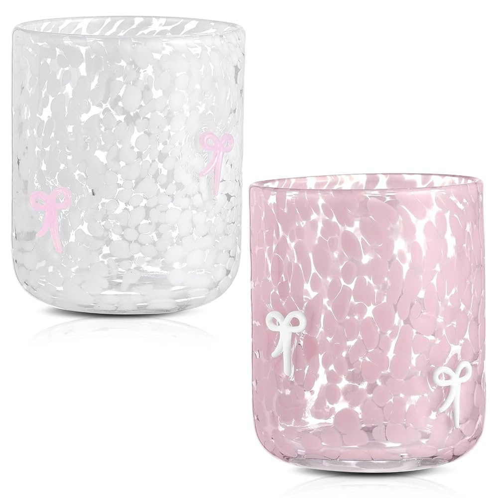 Yoiemivy 2 Pack Bow Icon Juice Glasses Coquette Aesthetic Glass Cups 14 oz Double Old Fashioned I... | Amazon (CA)