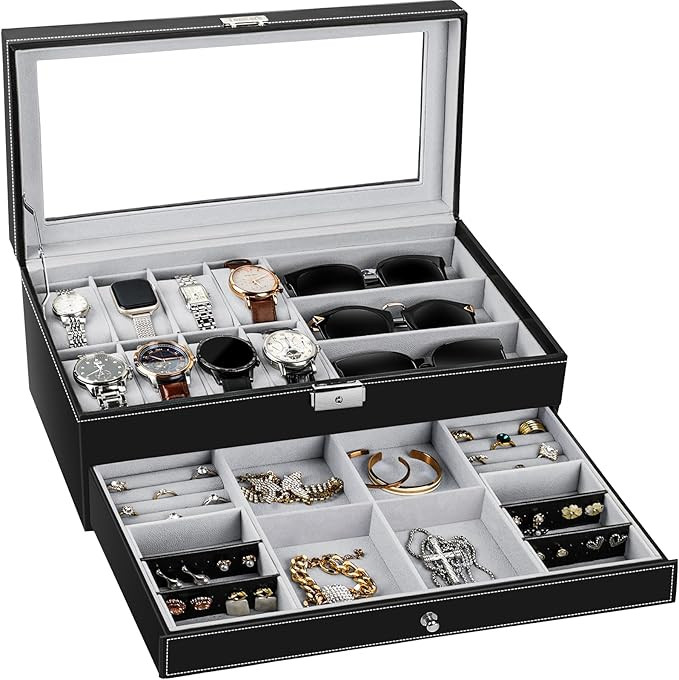TomCare Upgraded Watch Box Watch Case Jewelry Organizer Holder Jewelry Display Box Case Drawer Su... | Amazon (US)