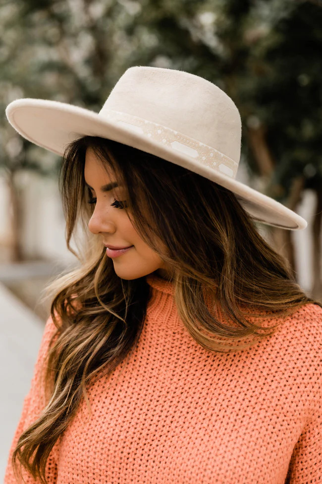 Keep Me Holding On Wide Brim Fedora Hat Beige | Pink Lily