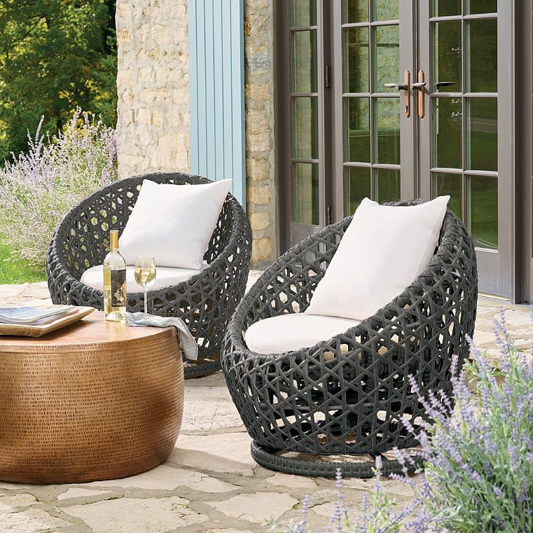 Mason Wicker Swivel Outdoor Chair, Set Of Two - Grey Smoke White - Grandin Road | Grandin Road