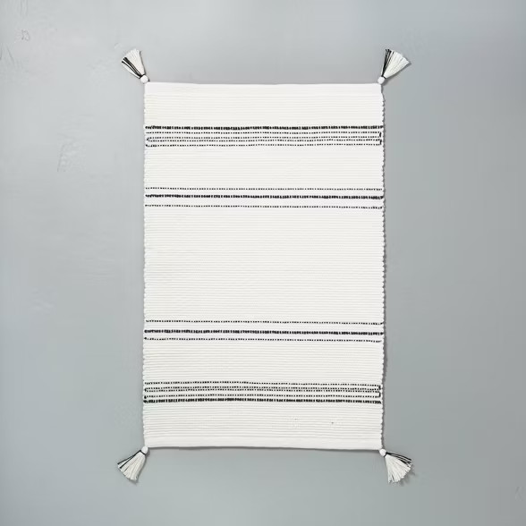 Tonal Stripes Bath Rug Sour Cream/Railroad Gray - Hearth & Hand™ with Magnolia | Target