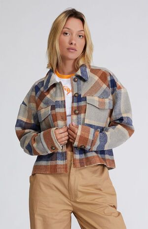 LA Hearts Orange & Navy Cropped Plaid Shacket | PacSun