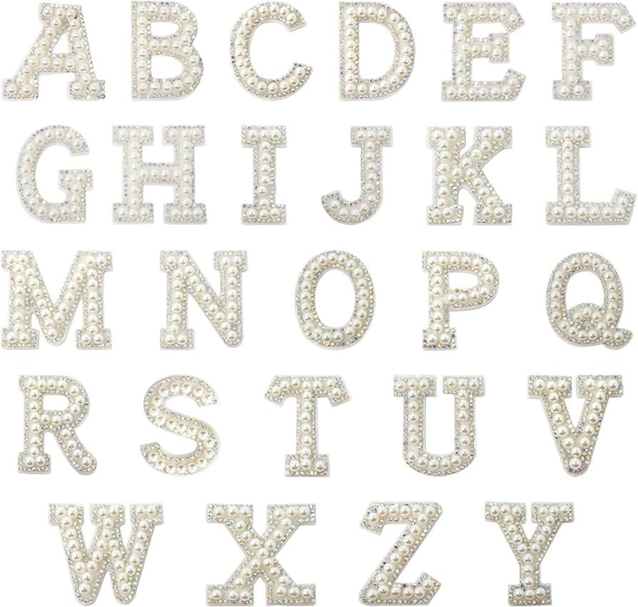 Honbay 26PCS Self Adhesive A-Z Letters Patches Rhinestone Pearl Alphabet Applique Decorative Repa... | Amazon (US)
