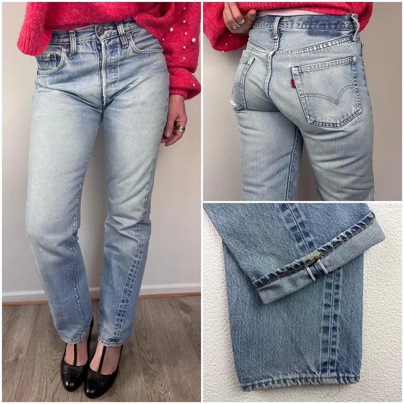 Levis 501 selvedge redline w26/27 L30 stonewash blue jeans faded 80s straight leg buttonfly Levi... | Etsy (US)