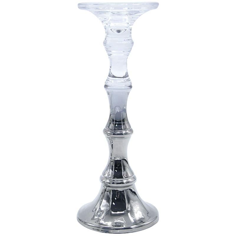 Silver Glass Pillar Candle Holder, 12" | At Home