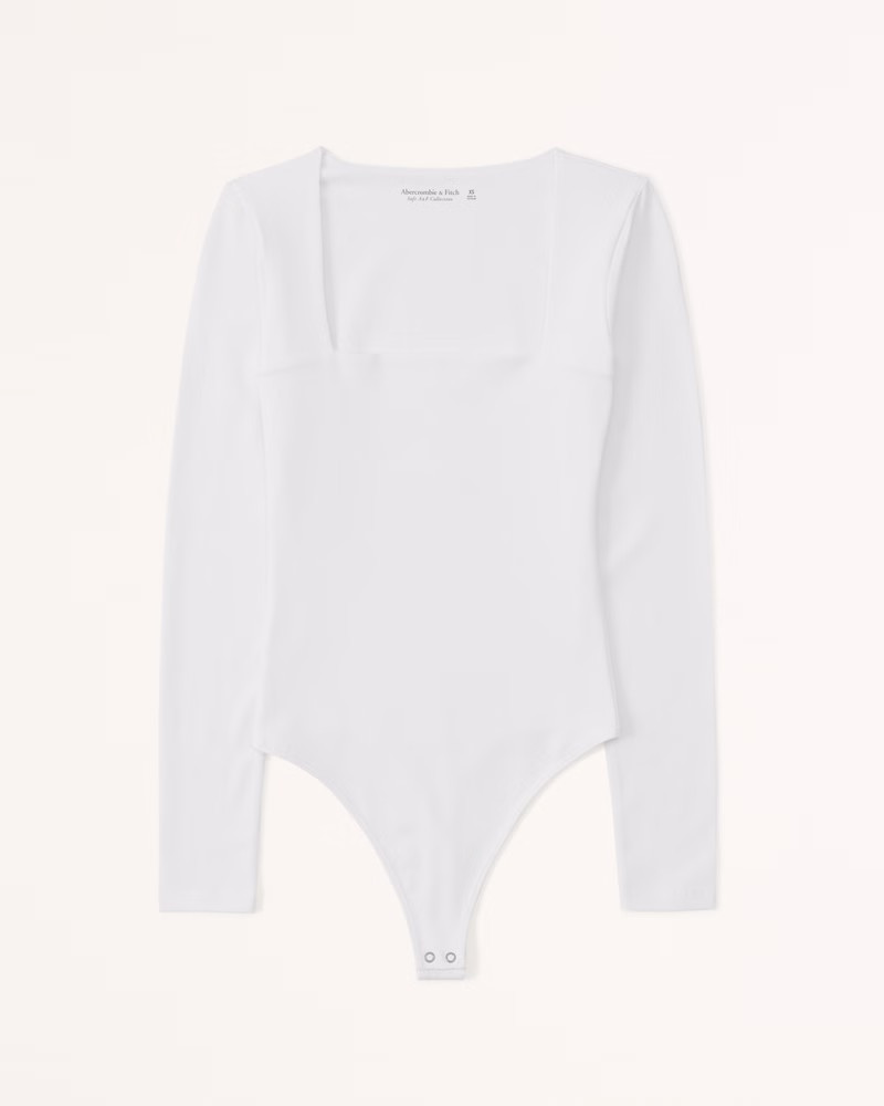 Long-Sleeve Cotton Seamless Fabric Squareneck Bodysuit | Abercrombie & Fitch (US)