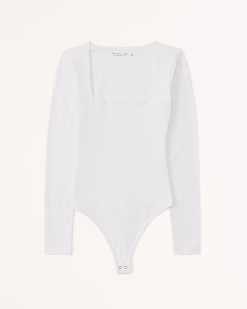 Long-Sleeve Cotton Seamless Fabric Squareneck Bodysuit | Abercrombie & Fitch (US)