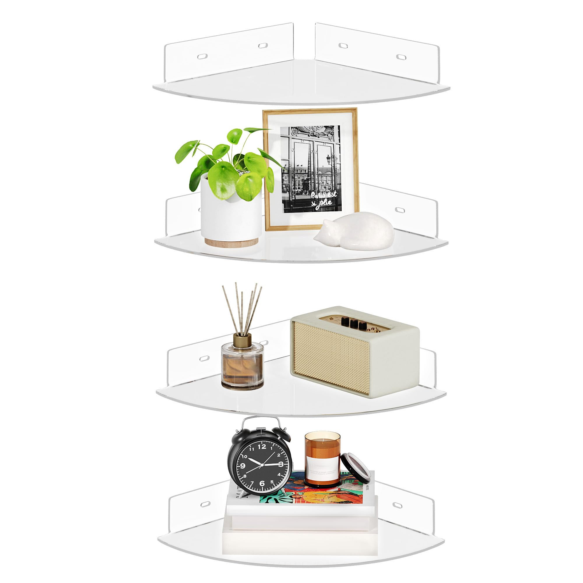 upsimples 4 Pack Acrylic Corner Floating Shelves, 12 in Clear Hanging Shelves with Cable Manageme... | Amazon (US)