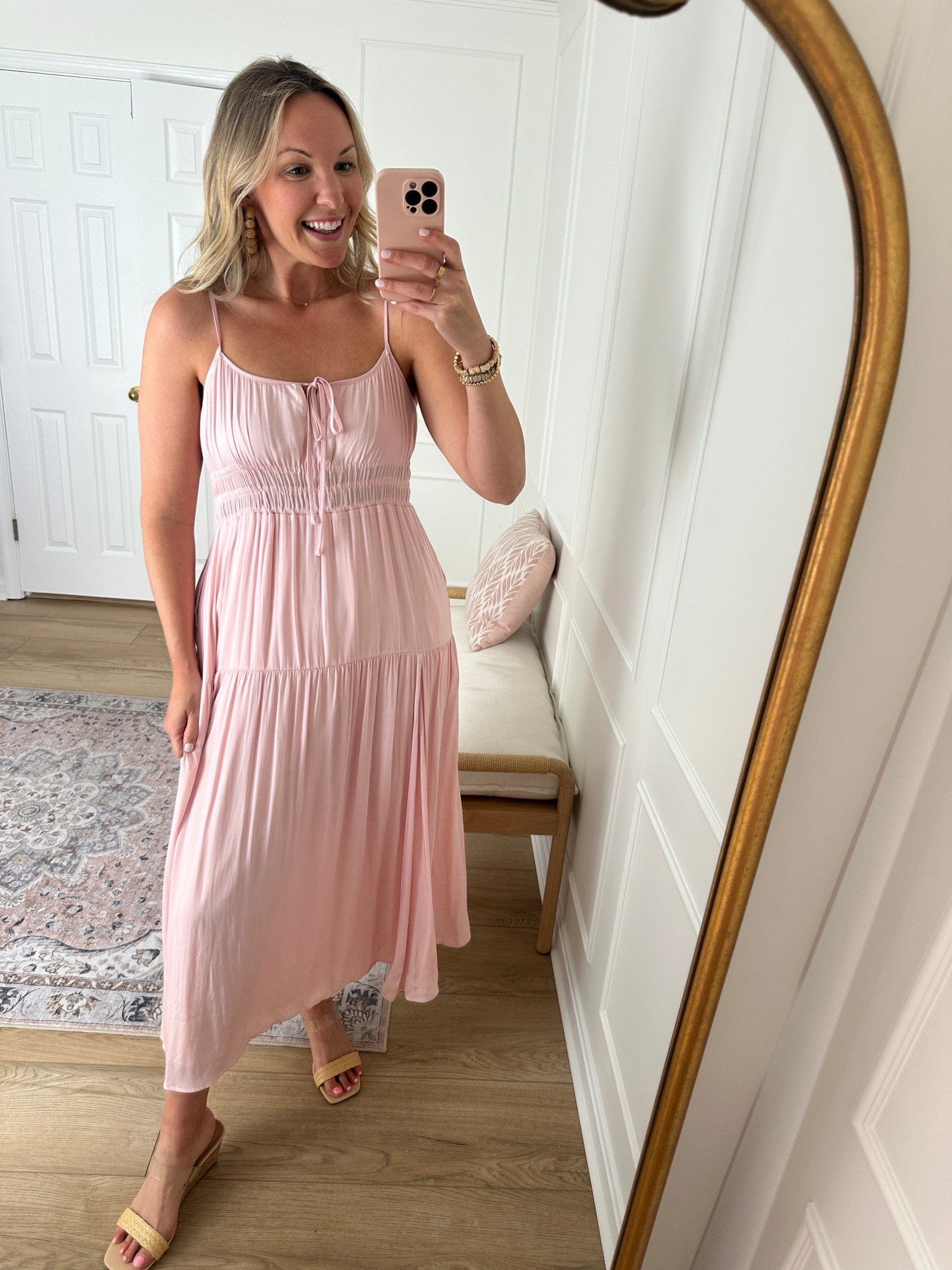 This pink maxi is so flattering and perfect for so many spring and summer occasions! I also love this for vacation too! Wearing a med 

#LTKStyleTip #LTKMidsize #LTKFindsUnder100
