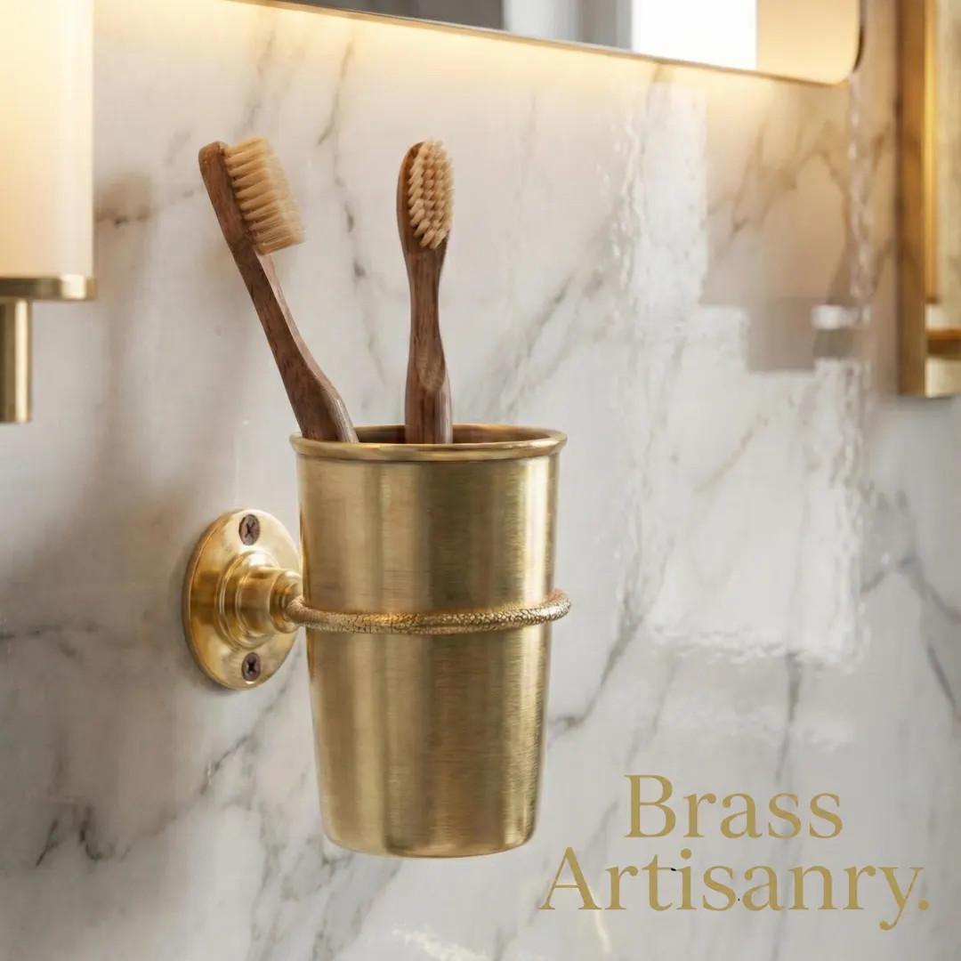 Unlacquered Brass Toothbrush Cup Holder, Wall Mount Toothbrush Organizer | Etsy (US)
