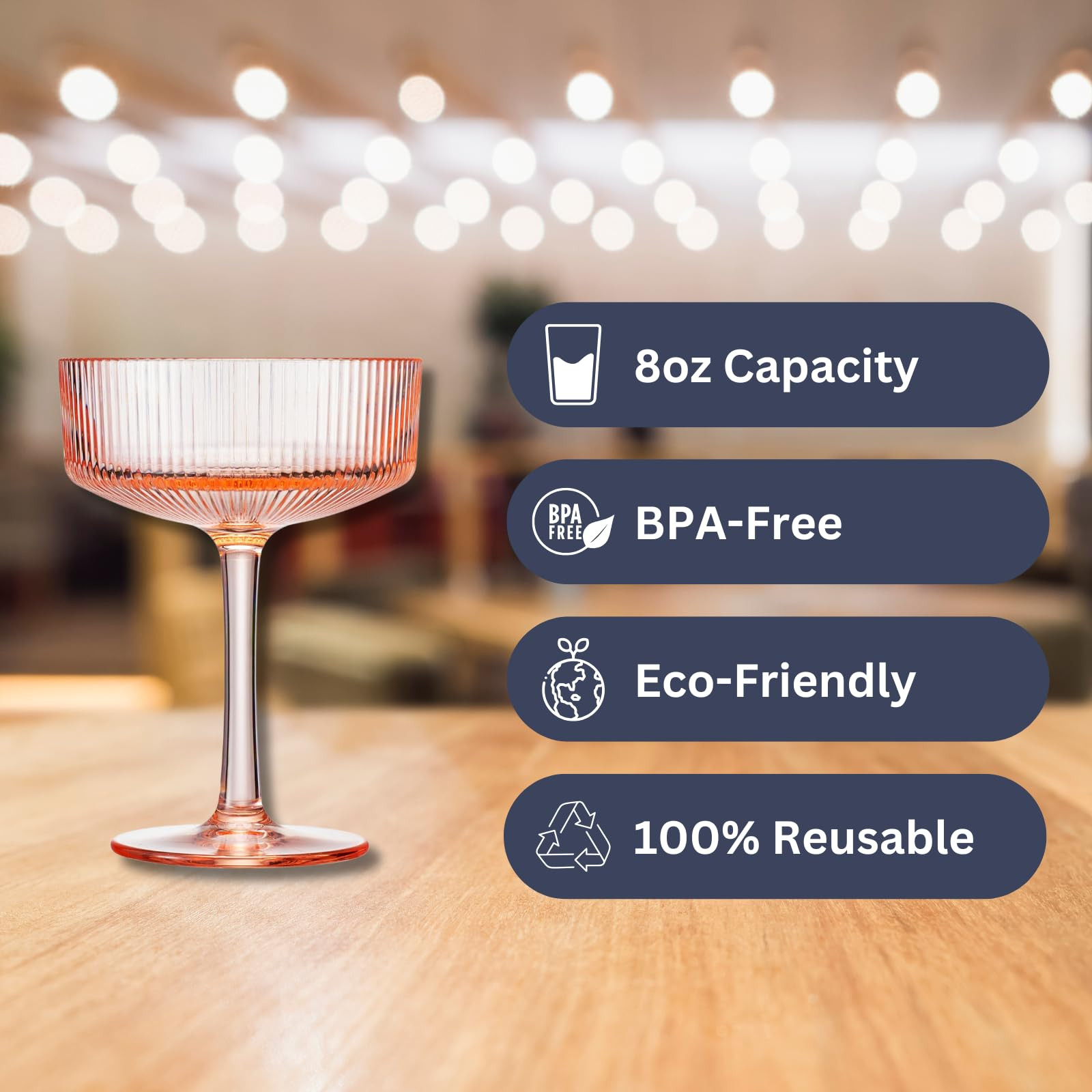 Khen Shatterproof Acrylic Ribbed Vintage Art Deco Martini, Valentine's Day Champagne & Cocktail P... | Amazon (US)