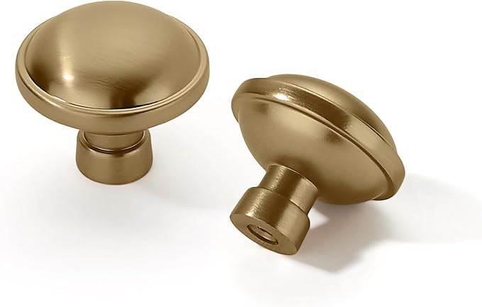 2 Pack 1-1/4 inch Brushed Brass Cabinet Knobs - Brushed Gold Drawer Knobs for Kitchen & Dresser D... | Amazon (US)