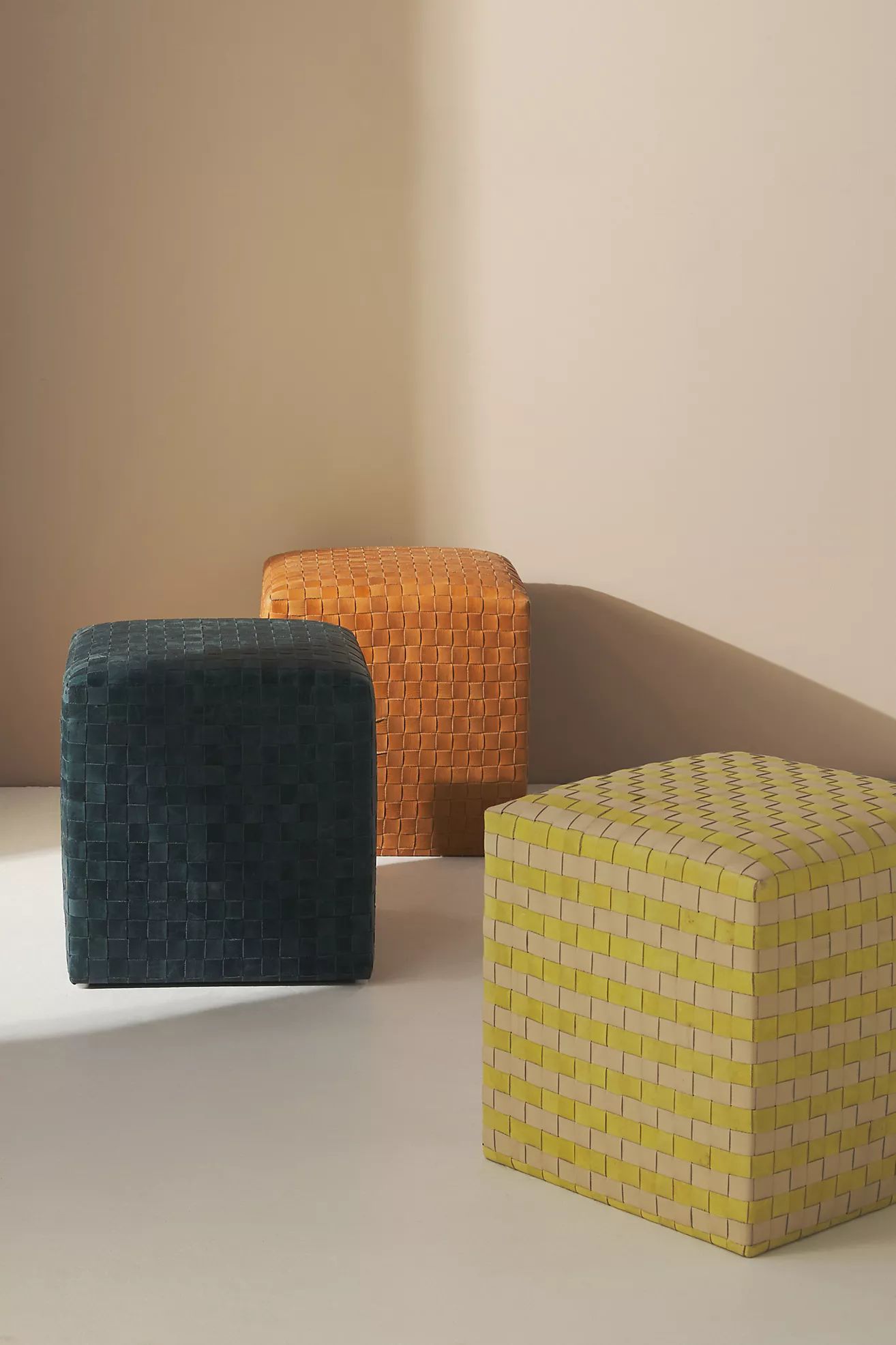 Cove Woven Leather Ottoman | Anthropologie (US)