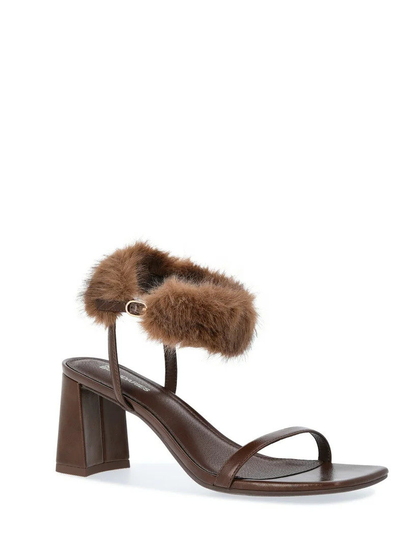 No Boundaries Women's Block Heel with Fur Ankle Strap | Walmart (US)