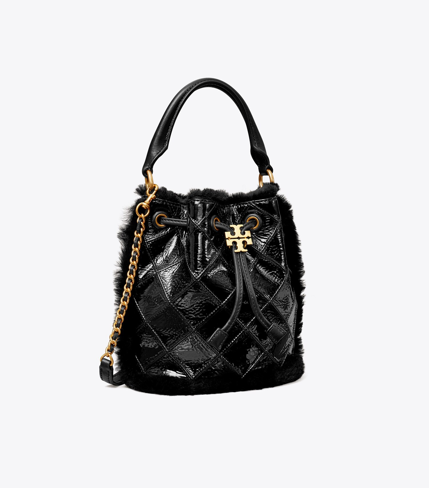 Fleming Soft Patent Shearling Bucket Bag: Women's Designer Crossbody Bags | Tory Burch | Tory Burch (US)
