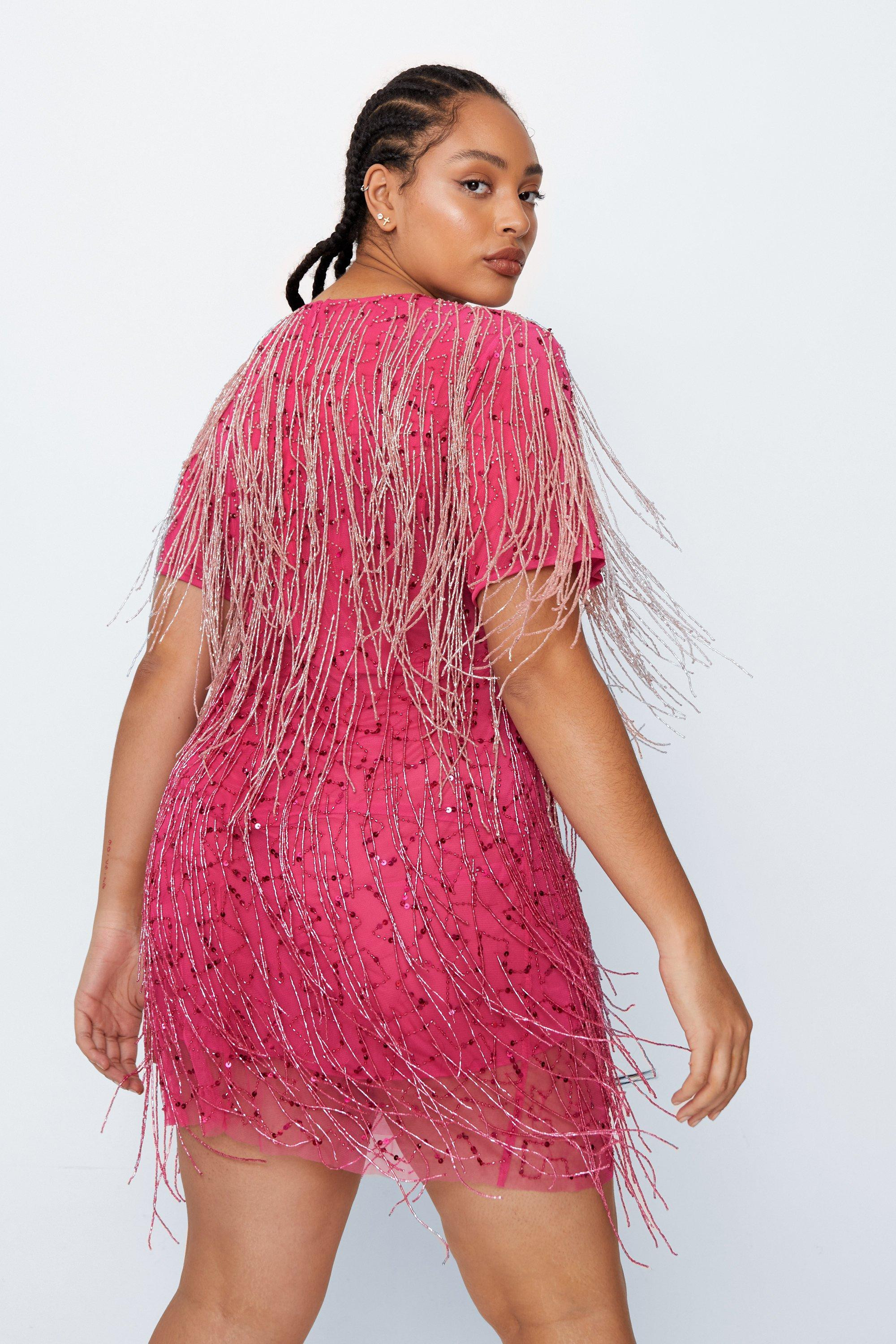Plus Size Tassel Beaded Mini Shift Dress | Nasty Gal (US)