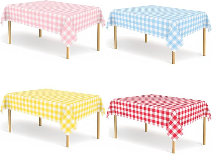 4 Pack Pastel Color Checkered Tablecloths Assorted Color Gingham Table Cloth Rectangle Disposable... | Amazon (US)