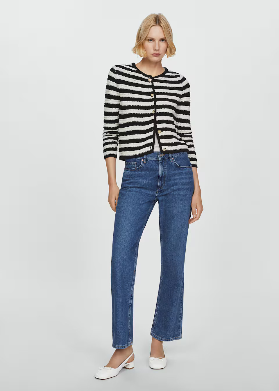 Striped cardigan with jewel buttons -  Women | Mango United Kingdom | MANGO (UK)