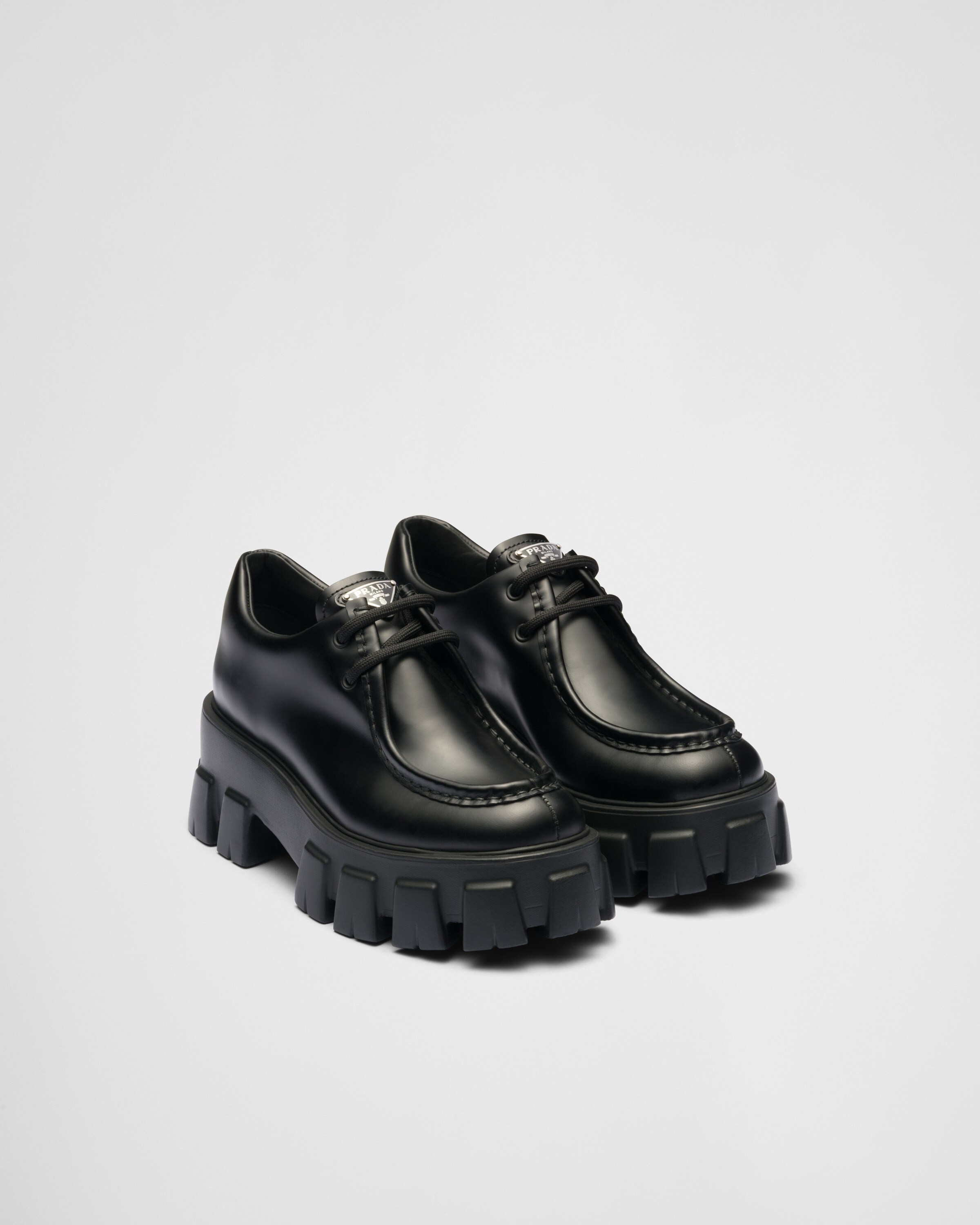 Monolith brushed leather lace-up shoes | Prada US