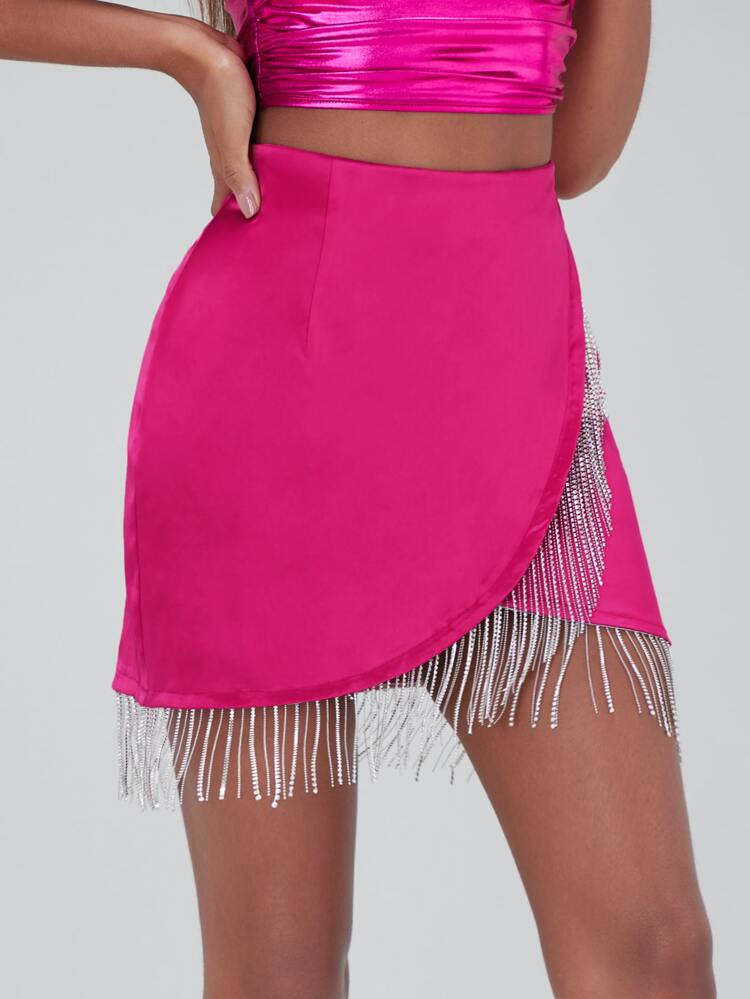 SHEIN BAE Fringe Trim Wrap Skirt | SHEIN