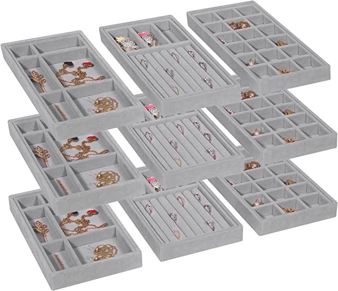 DIOMMELL Set of 9 Stackable Velvet Jewelry Trays Organizer, Jewelry Storage Box Display Trays Sho... | Amazon (US)