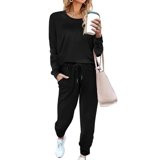 Shine Up Sweatsuit Sets for Women 2 Piece Lounge Set Loose Jogger Sets Fall Outfits Sets Solid Tr... | Walmart (US)