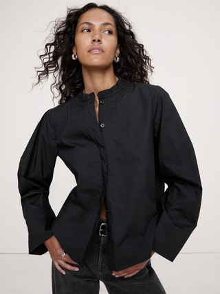 Cotton Poplin Banded-Collar Top | Banana Republic (US)