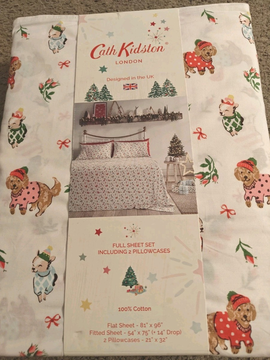 Cath Kidston 4 Pc Full Sheet Set Puppy Love Dogs Christmas New Rip Box | eBay US