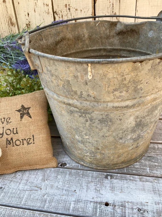 Vintage Galvanized Pail-Galvanized Pail- Irrigation Galvanized Planter Pail-Charming Vintage Buck... | Etsy (US)