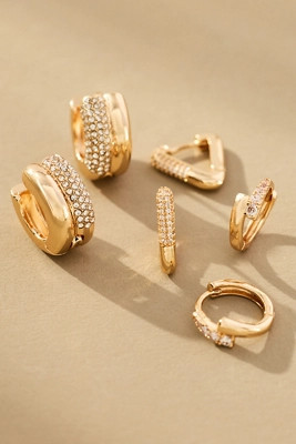 Mixed Crystal Huggie Hoop Earrings, Set of 3 | Anthropologie (US)