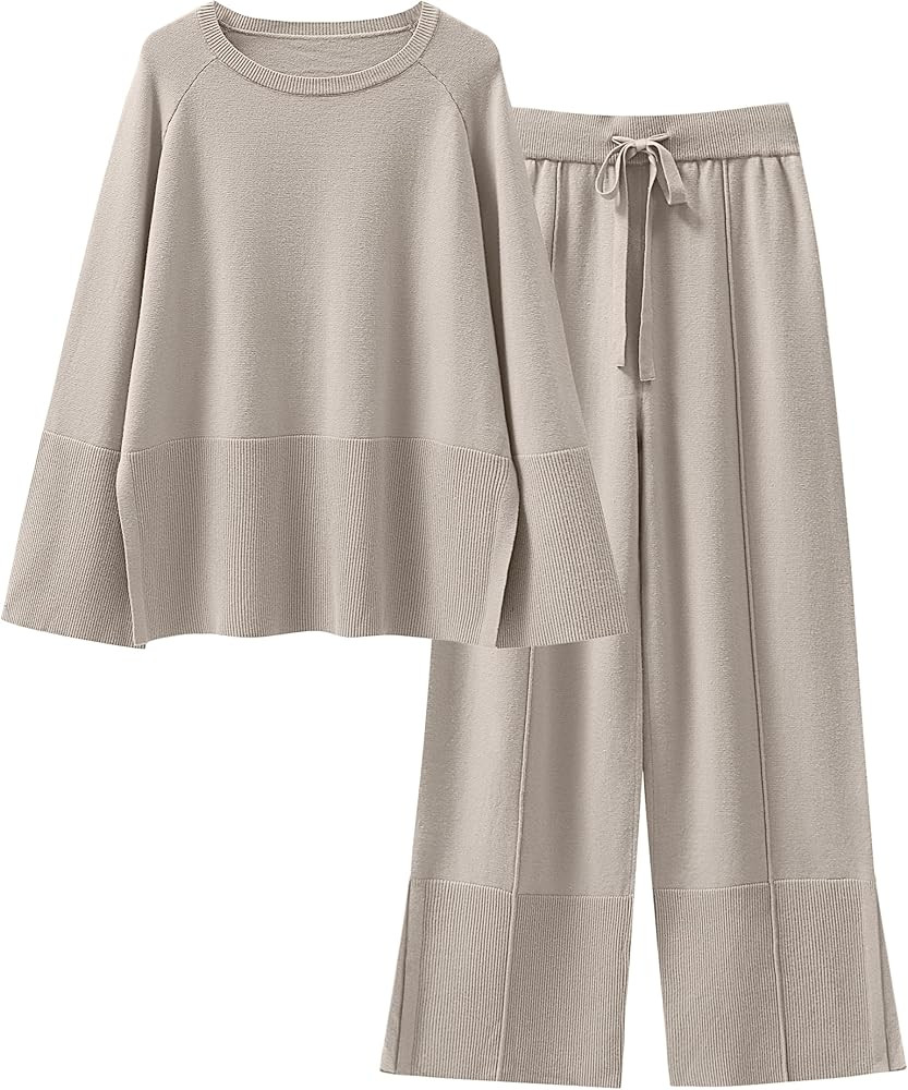 ANRABESS Womens 2 Piece Outfits Oversized Knit Sweater Set Wide Leg Pant Cozy Lounge Matching Paj... | Amazon (US)