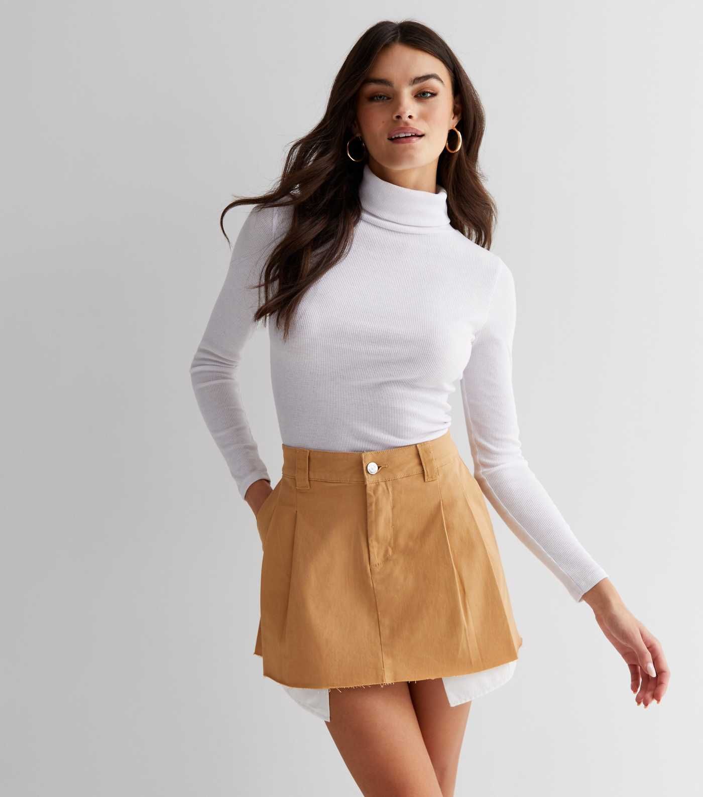 NEON & NYLON Light Brown Pleated Mini Skirt | New Look | New Look (UK)
