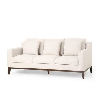 Noble House Ovando 80 in. Beige and Dark Walnut Polyester 3 Seats Sofa with Accent Pillows-105929... | The Home Depot