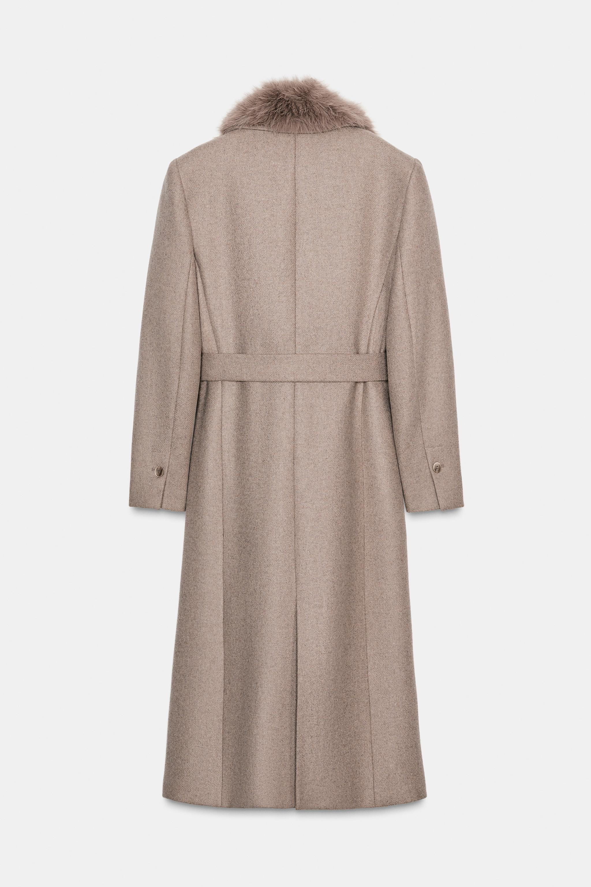 WOOL COAT WITH FAUX FUR LAPEL AND BELT | Zara US