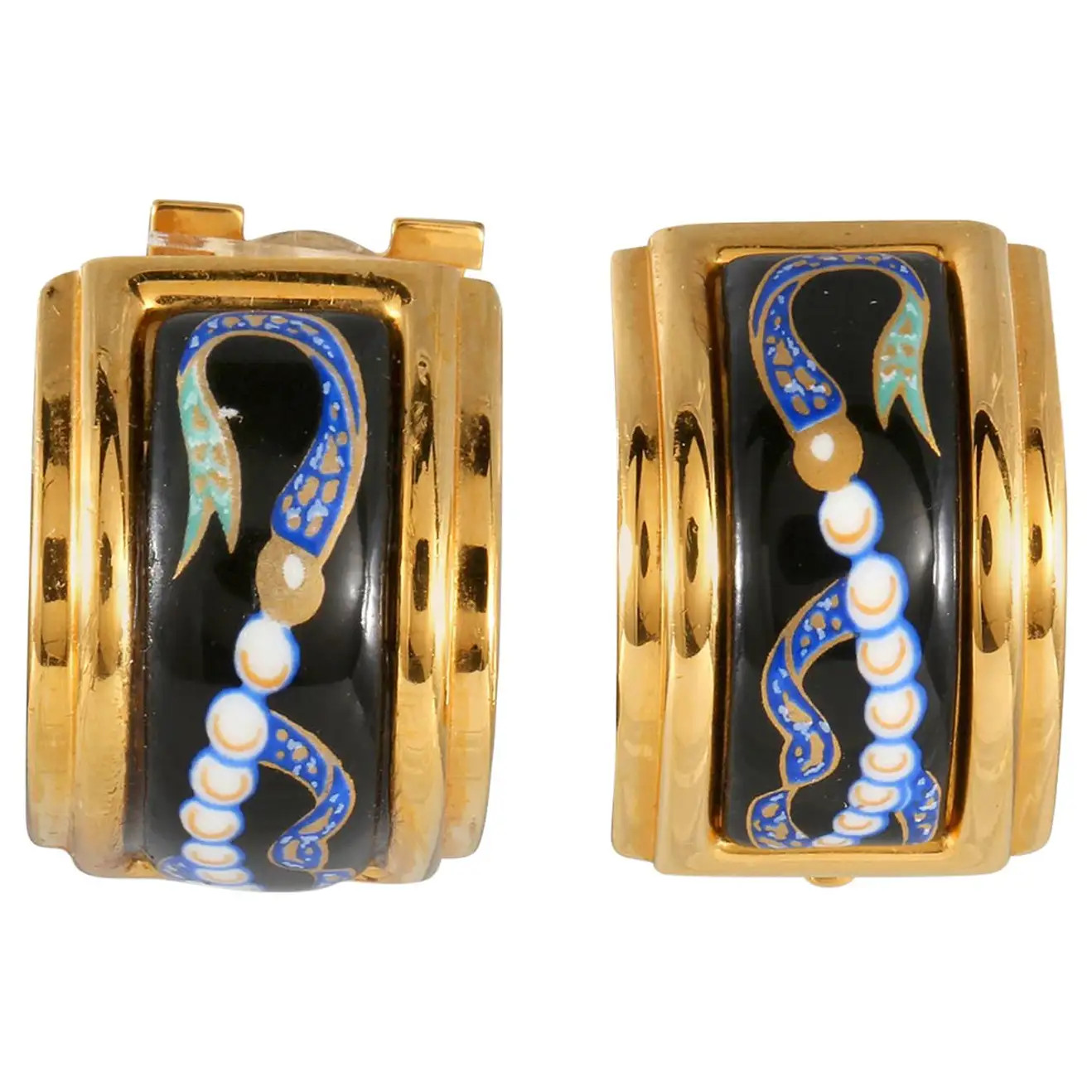 Hermès Black Enamel Vintage Earrings | 1stDibs