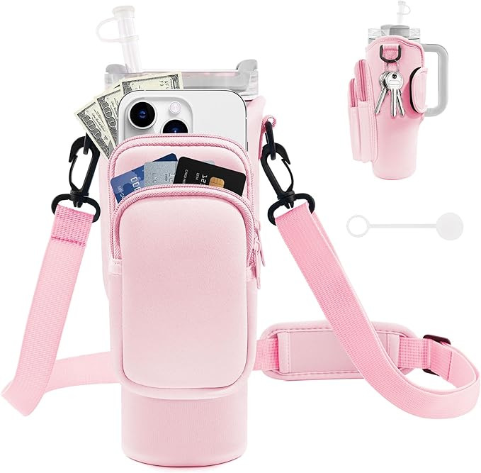 Water Bottle Carrier Bag with Phone Pocket for Stanley Cup 40/30 oz, Water Bottle Holder with Adj... | Amazon (US)