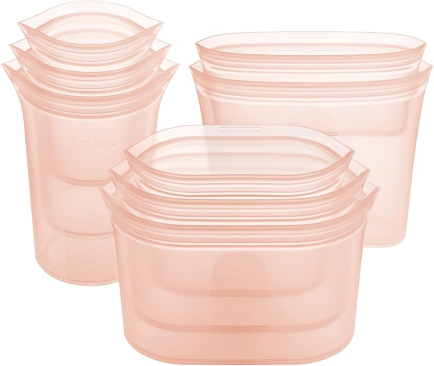 Amazon.com: Zip Top Reusable Food Storage Bags | Full Set of 8 [Peach] | 100% Silicone Meal Prep ... | Amazon (US)