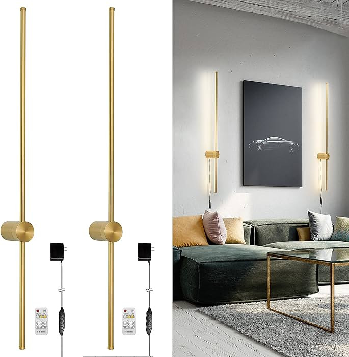 Modern Plug in Wall Sconces Set of Two,Gold Plug in Wall Light with Remote,Wall Lamp with Plug in... | Amazon (US)