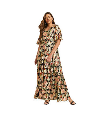 June + Vie Plus Size June + Vie Metallic Printed Maxi Dress | Macy's