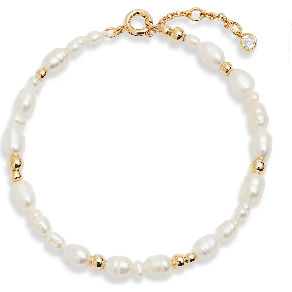 Nordstrom Demi Fine Freshwater Pearl Bracelet in White- 14K Gold Plated at Nordstrom | Nordstrom