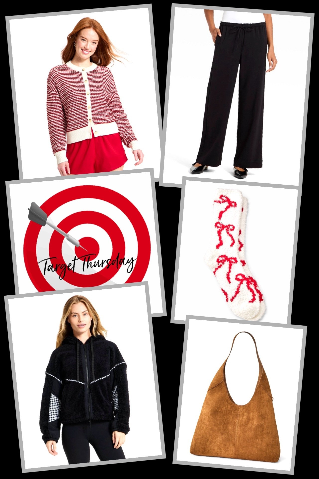 Time for Target Thursday, a round up of fantastic New Arrivals worth checking out! 🎯

🎯 Universal Thread Women’s Valentine’s Day Striped Sweater - such a pretty new cardigan that JUST launched! This has such a classic look to it, and the colors are so pretty. Super soft also. 

🎯 JoyLab Women’s High-Pile Fleece Jacket - it’s cozy season, and this is an option that’s so easy to snuggle up in! Super soft and cozy, and has the prettiest gingham detailing. Two neutral colors available. 

🎯 A New Day Women’s Effortless Pull On Pants - THE comfiest new pants option, and they’ve already sold out once in all color ways since they’re so popular! These elastic waist pants are the perfect work pants, yet you can easily style them more casually or dressed up. Three great colors to choose from!

🎯 Women’s Bow Cozy Valentine’s Day Crew Socks - these are THE cutest new socks! So festive, warm,cushy and only $6 🎀

🎯 Universal Thread Oversized Slouchy Shoulder Bag - Target FINALLY restocked this after it being sold out for months, so I had to share! It’s the chicest bag with so much space, and will completely pull together any outfit. 

#target #targetthursday #targetfinds #targetstyle 

#LTKHome #LTKSaleAlert #LTKFindsUnder50