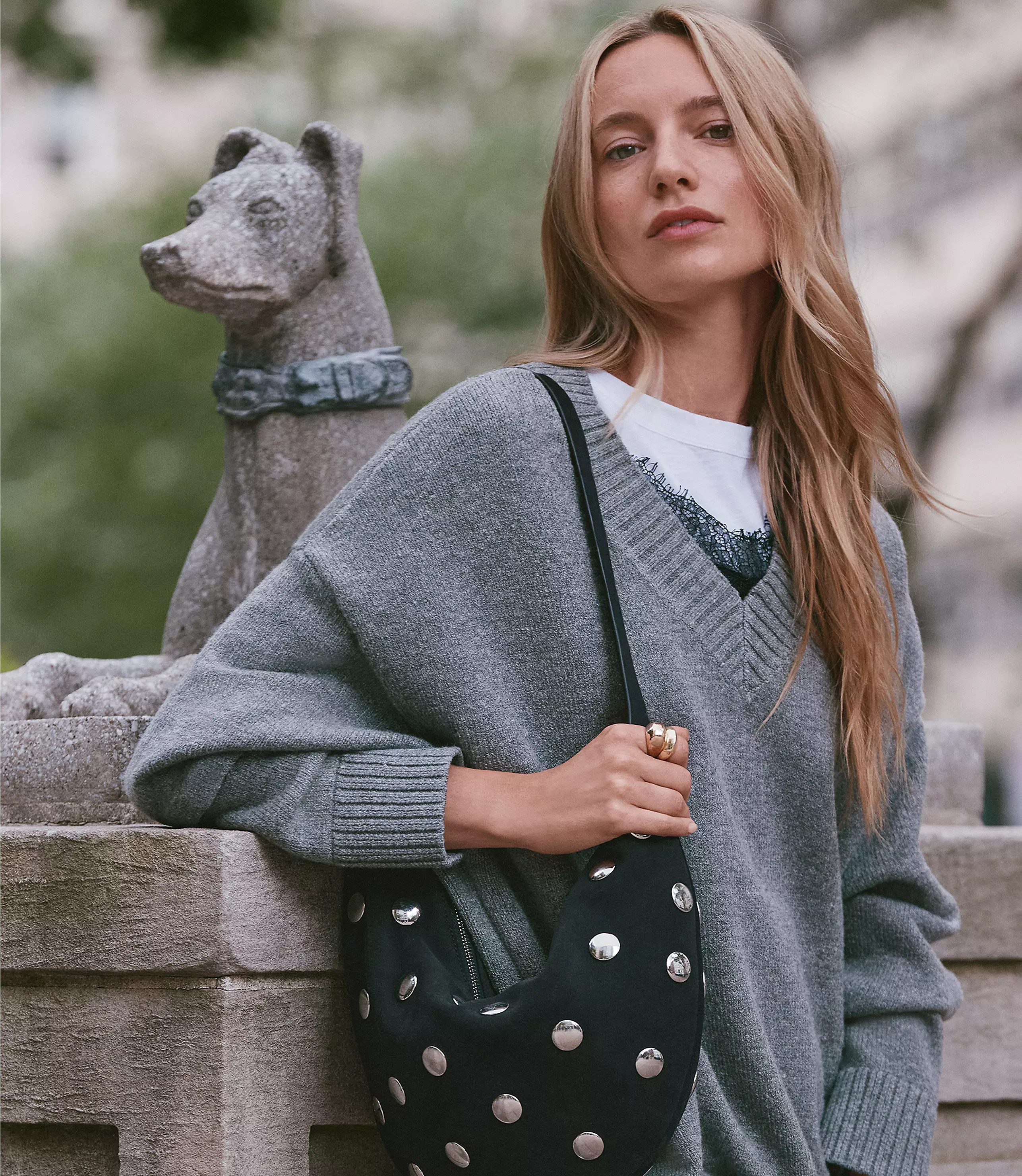 Petite Heathered Slouchy V-Neck Sweater | LOFT