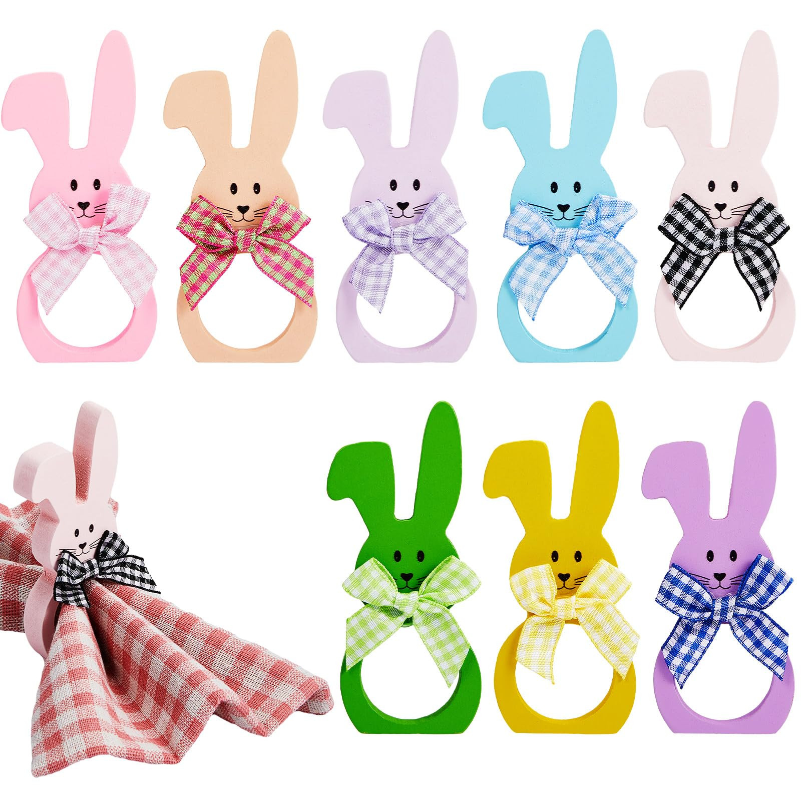 8 Pieces Wooden Easter Bunny Rabbit Napkin Rings Wooden Dinner Easter Napkins Ring Table Dinner f... | Amazon (US)