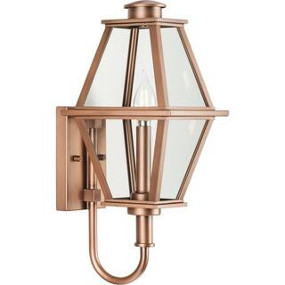 Progress Lighting 1-Light Antique Copper Outdoor Lantern Bradshaw Clear Glass Transitional Small ... | The Home Depot