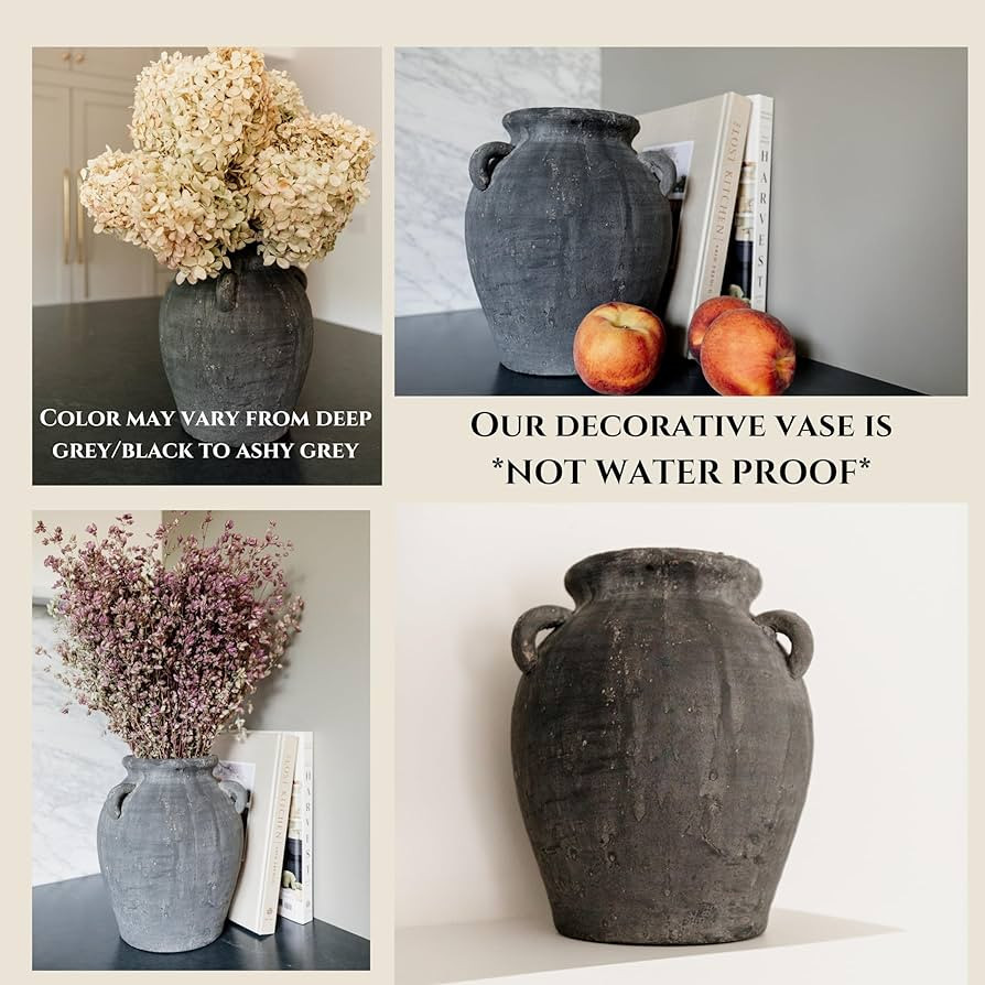 Mulberry Lane Co. Handmade Black Vase - 9.5'' Tall Terracotta Vase, Vintage vase, Black Ceramic v... | Amazon (US)